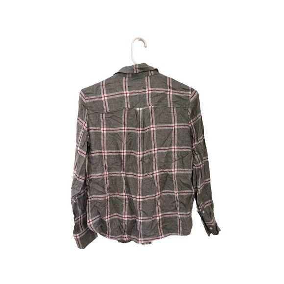 Banana Republic NEW Women Button Up Blouse Gray Plaid Sz XS Petite Classic Fit - Picture 2 of 6